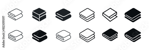 Set of minimalist geometric cube and square icons in black and white
