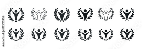 Collection of human figure icons with laurel wreath designs