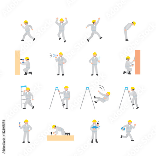 建設現場の作業員セット：作業、行動、危険な状況