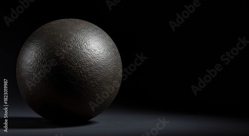 A heavy, solid iron sphere used historically for artillery. Represents power, force, gravity, and the relics of old-world warfare technology ,defense ,black ,sphere