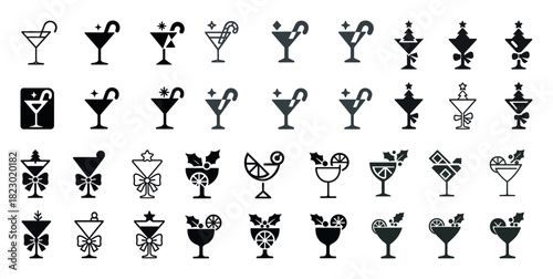 Collection of stylish cocktail icons with various decorative designs