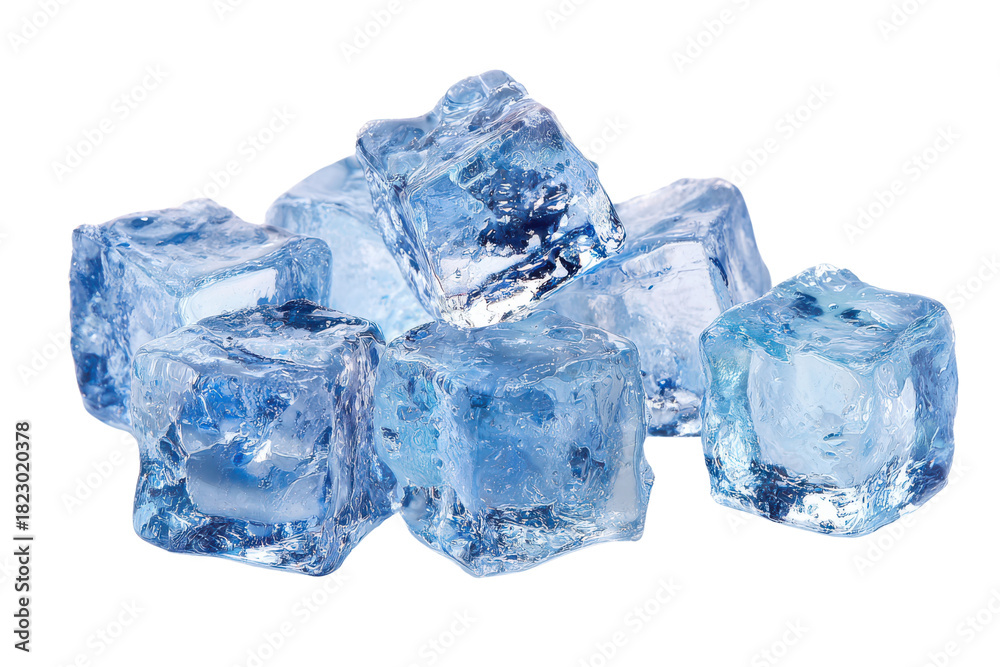 Obraz premium Pile of clear blue ice cubes with rough edges on black background image, Isolated On Transparent Background, Png Cut Out