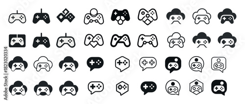 Collection of game controller icons in various designs and styles