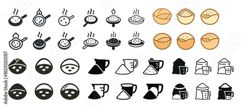 Assorted cooking and baking icons in black and brown variations
