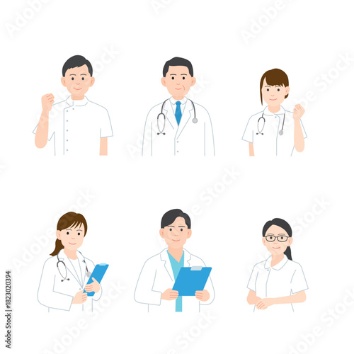 医療従事者と医師・看護師のセット（上半身）