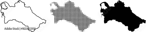 Turkmenistan Map Vector Set Halftone Silhouette Outline