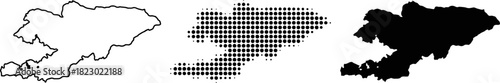 Kyrgyzstan Map Vector Set Halftone Silhouette Outline