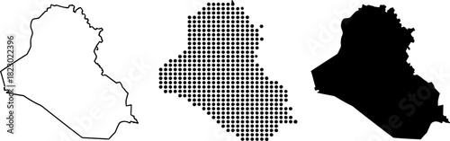 Iraq Vector Map Set Outline Dot and Solid Fill