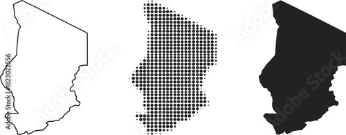 Chad Map Vector Silhouette Outline Halftone Set