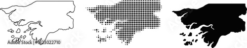 Guinea-Bissau Map Outline Halftone and Solid Black Silhouette Vector Set