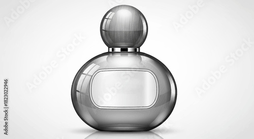 Elegant glass perfume bottle with blank label for branding, offering a sophisticated product mockup, perfect for fragrance ads and beauty campaigns
