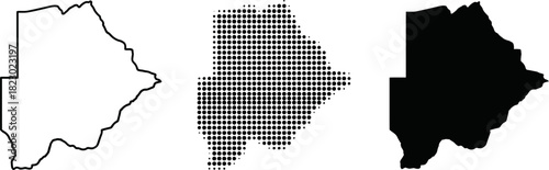 Botswana Map Outline Dotted Halftone Solid Vector Set