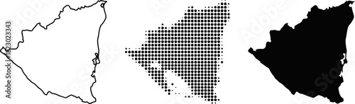 Nicaragua Map Halftone Outline Silhouette Vector Set