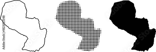 Paraguay Map Outline Halftone Silhouette Vector Set