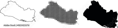 El Salvador Map Vector Set Outline Halftone Dot Pattern Silhouette