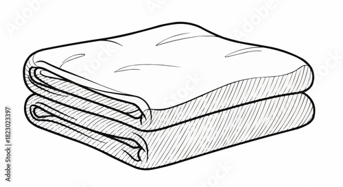 Hand drawn sketch illustration of a neatly folded blanket.