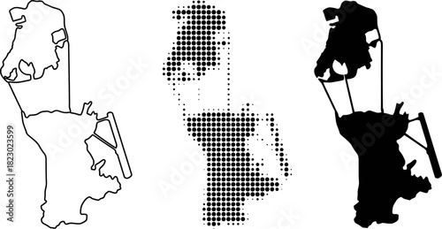 Macau Map Vector Set Outline Halftone Dot and Silhouette