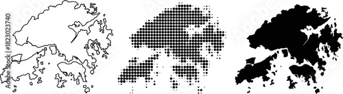 Hong Kong Map Collection Halftone Dot Outline Silhouette