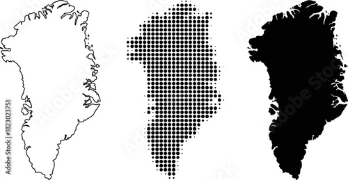Greenland Map Vector Set Outline Halftone Dot