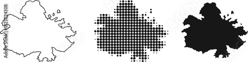 Antigua Island Map Halftone Silhouette and Outline Vector
