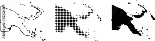 Papua New Guinea Map Vector Set Outline Halftone Dot Mosaic Silhouette