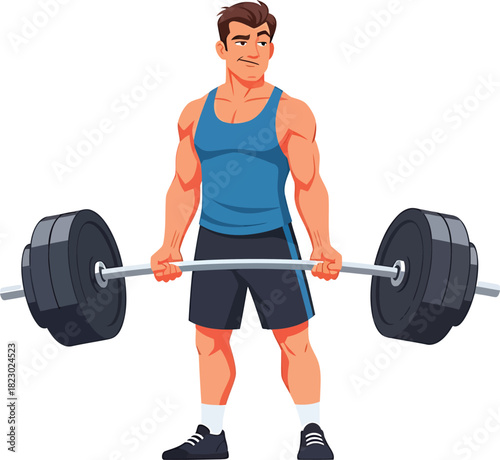 Fit Man Lifting Heavy Barbell in Gym Training Pose