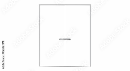 Simple Outline Drawing of a Double Door with Handle.