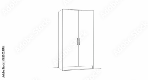 Simple line drawing of a two door wardrobe cabinet.