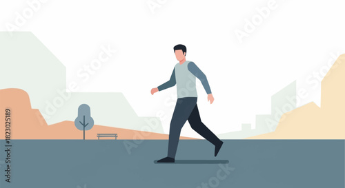 Man Walking in Urban Landscape - A Modern Illustration of City Life.
