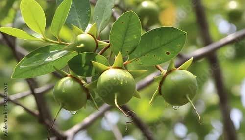 Ultra-Realistic Macro of Sri Lankan Kirala Fruit on Mangrove Apple Tree