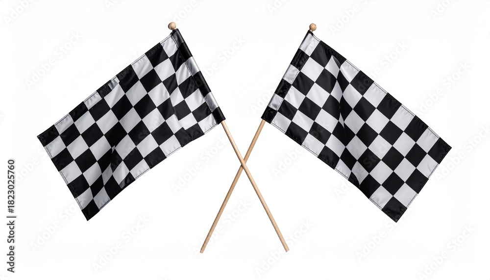 Fototapeta premium “Crossed black and white checkered flags, symbolizing race completion and competitive victory.”