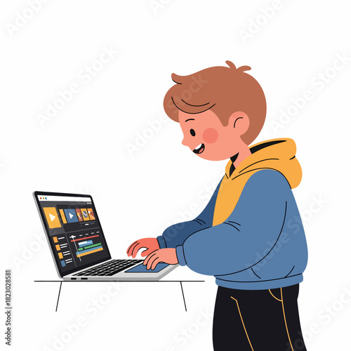 Young boy engrossed in using a laptop computer for learning or entertainment.