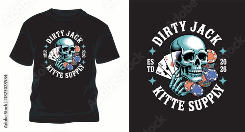 Dirty jack skull with playing cards vector t-shirt design