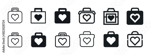 Heart-designed icon set representing love and caring themes