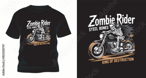 Zombie rider vector illustration, skeleton on motorcycle design