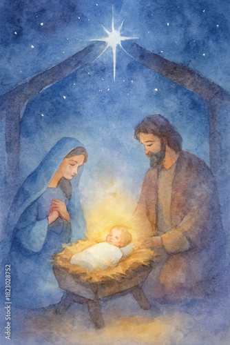 watercolor illustration of the nativity scene background