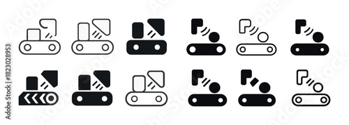 Set of conveyor belt icons for industrial and automation design