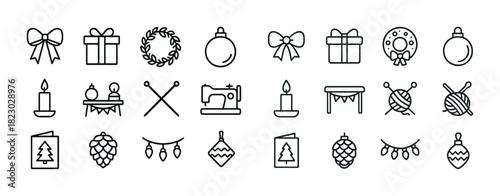Festive christmas icons: gifts, wreaths, ornaments, and garland design set