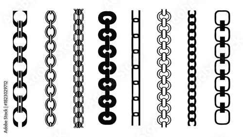 Collection of Dark Chains in Assorted Shapes, Illustration Presenting Sturdy Connectors and Embellishing Segments Applied to Securing and Decoration vector. 