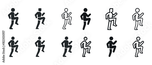 Diverse running stick figures performing exercises in various styles