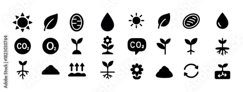 Eco icons: sustainability, nature, energy, environment, growth