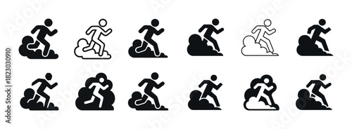 Running silhouettes collection: dynamic motion icons in black and white variations