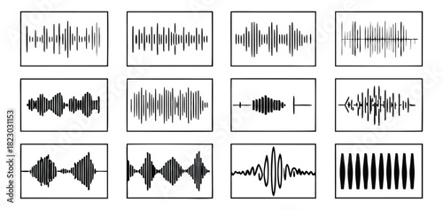 Acoustic waveform representation as a technology element for sound engineering with audio frequency measurement in a line wave display pattern vector illustration. 