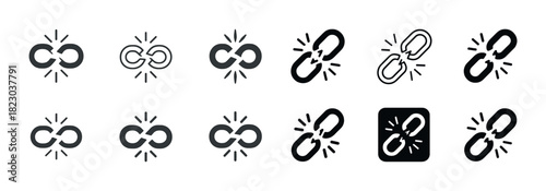 Various broken link icons: diverse styles and designs