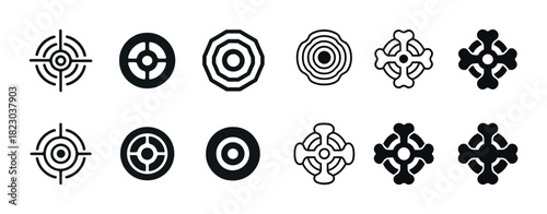 Set of 12 black and white target and crosshair icons