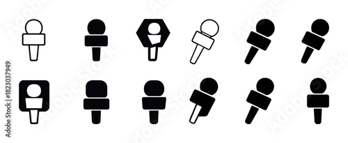 Collection of simplified black microphone icons in various geometric shapes