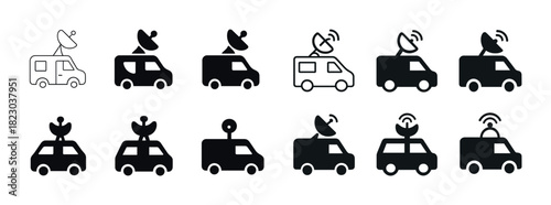 Set of satellite van icons in various styles and designs