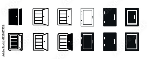 Variety of black and white door and cabinet icons in different styles