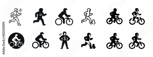 Silhouette icons of running and cycling activities
