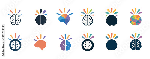 Colorful brain icon collection representing creativity and innovation